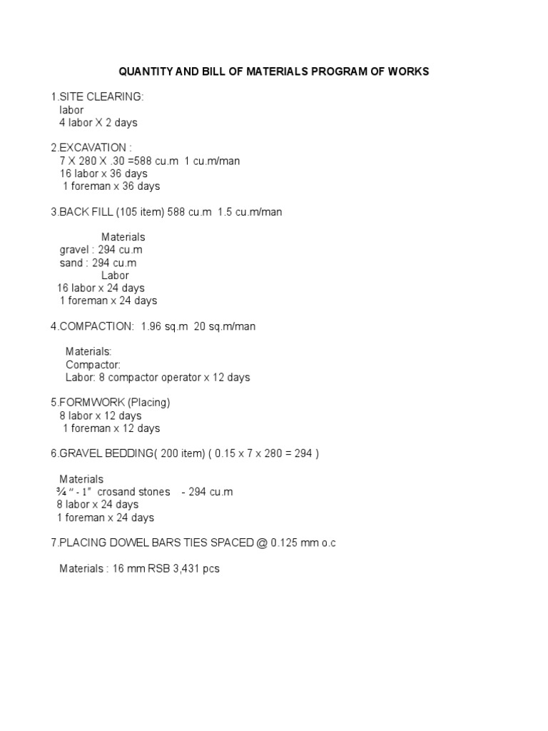 Quantity and Bill of Materials Breakdown | PDF