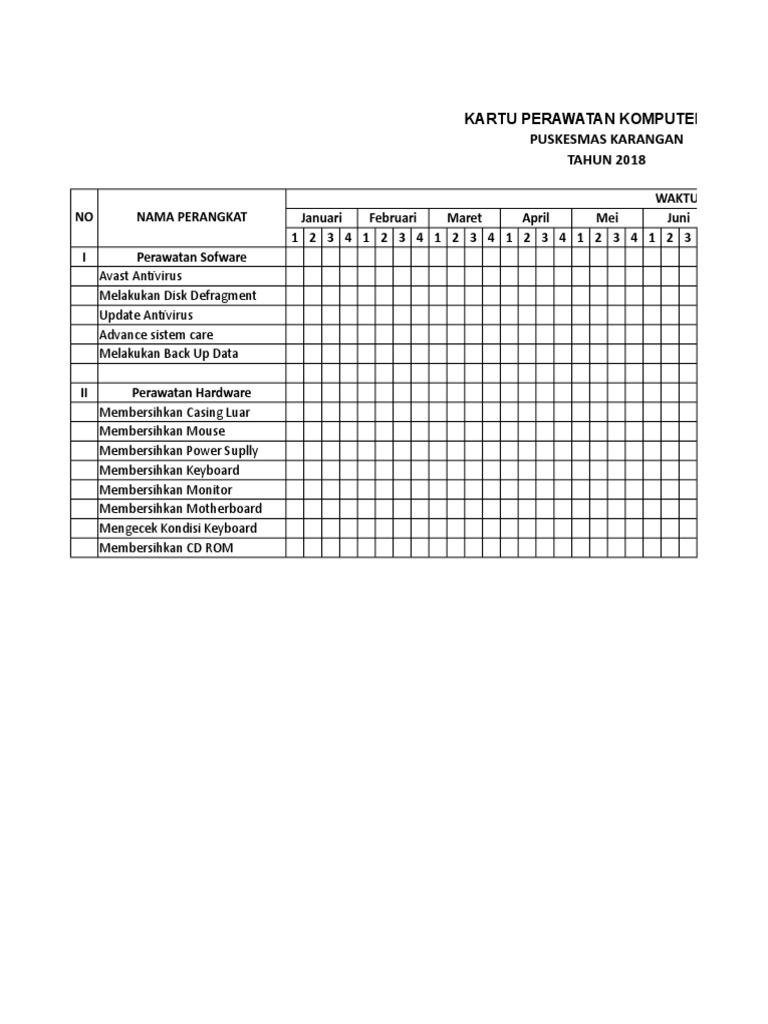 Kartu Perawatan Komputer Puskesmas 2018 | PDF