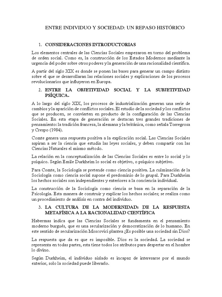 Relación entre Individuo y Sociedad en Ciencias Sociales | PDF | Emile ...