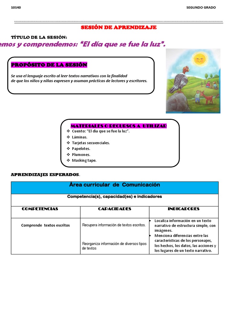Sesion De Lectura 2 Grado Pdf Cuentos Dom