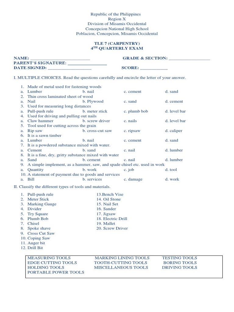 Carpentry Exam | PDF | Lumber | Drill