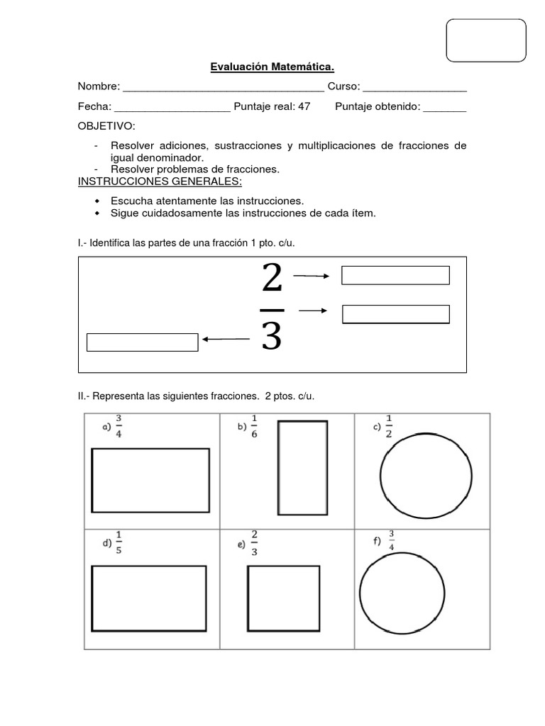 Evaluación de Fracciones y Operaciones | PDF