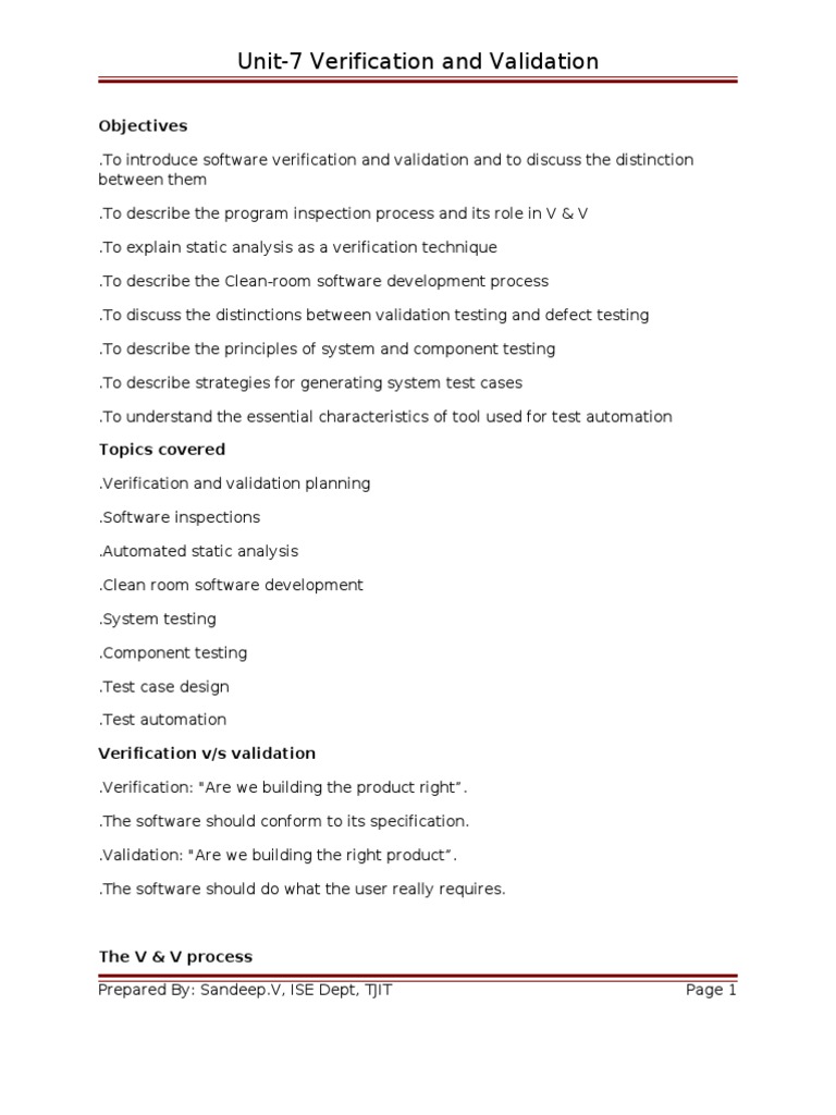 Unit-7 Verification and Validation | PDF | Software Testing | Object ...