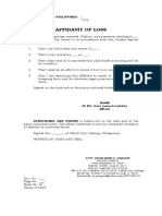 Affidavit of Loss: Republic of The Philippines) City of Tabuk