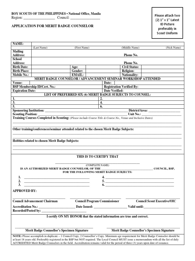 Merit Badge Counselor Application Form | PDF | Scouting | Business