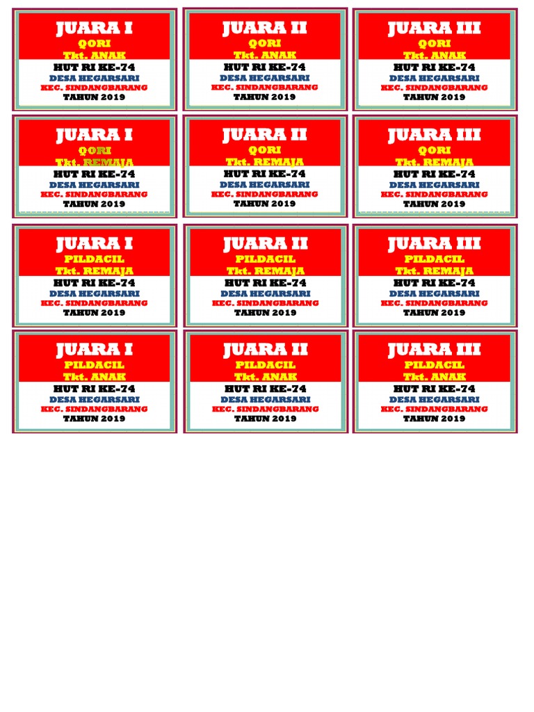 Label Piala Lomba HUT RI 2019 | PDF