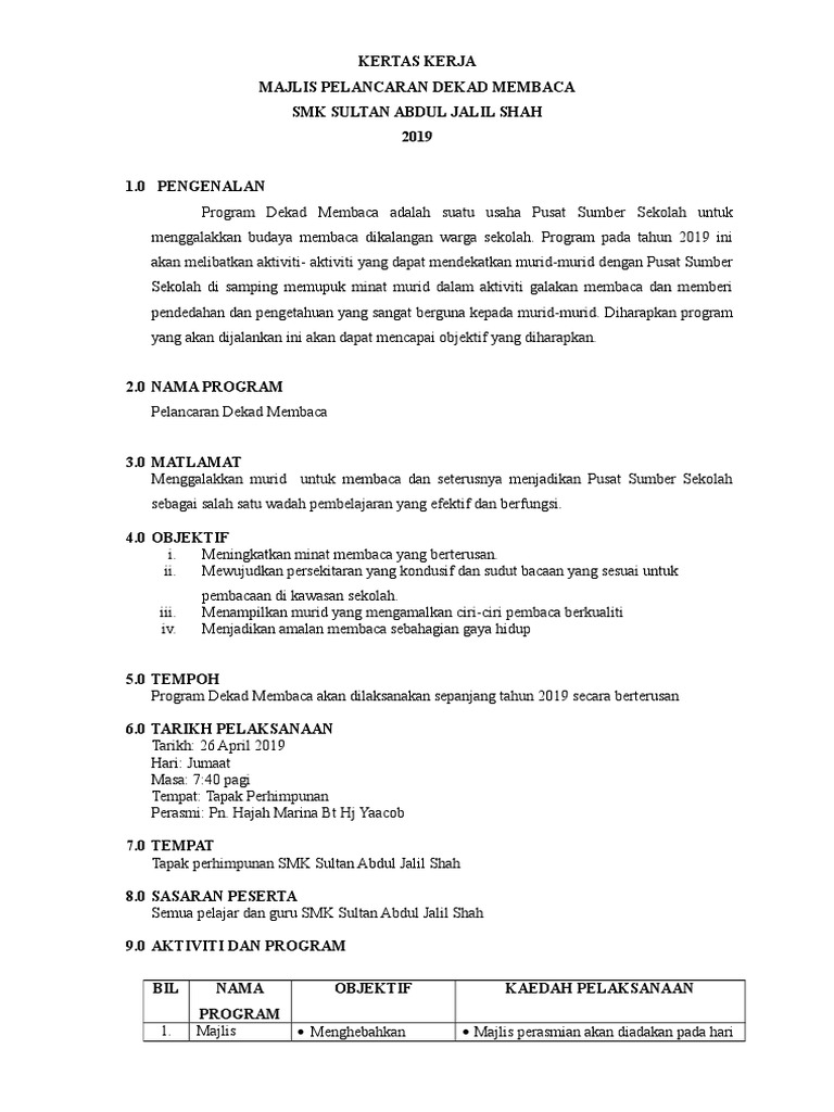 Kertas Kerja Dekad Membaca Pdf