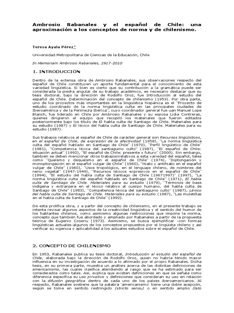 Ambrosio Rabanales y El Español de Chile PDF Lengua española