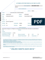 VÁLIDO HASTA 04/01/2019 : Autorización Provisional de Circulación