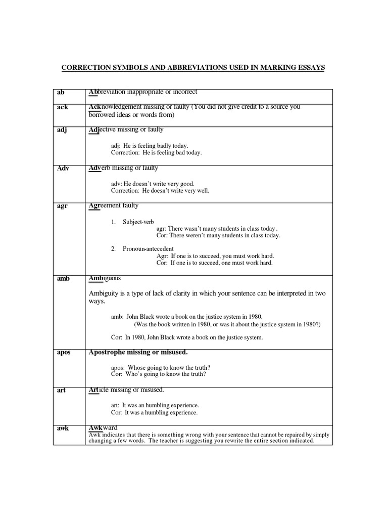 Correction Symbols and Abbreviation PDF Sentence (Linguistics) Comma