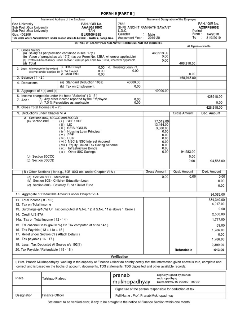 7562 Form16-B-201819-379 PDF | PDF | Employee Benefits | Salary
