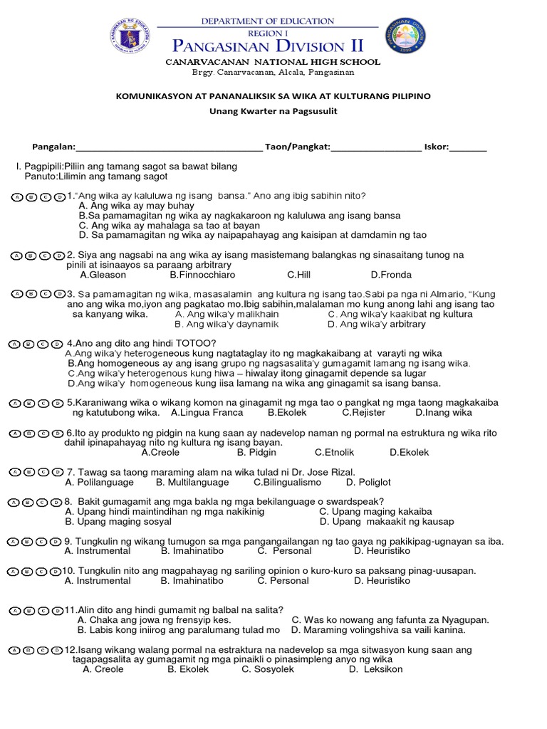 Periodical Exam Filipino 12 | PDF