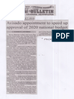 Manila Bulletin, Aug. 7, 2019, Avisado Appointment To Speed Up Approval of 2020 National Budget PDF