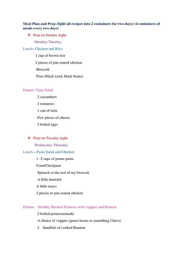 Meal Plan and Prep Jan 2019 | PDF | Wellness