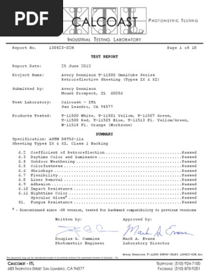 Avery test report reflective