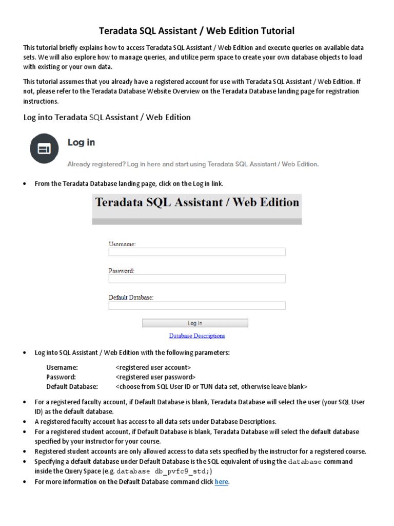 Teradata SQL Assistant Web Edition Tutorial | PDF | Databases | Sql