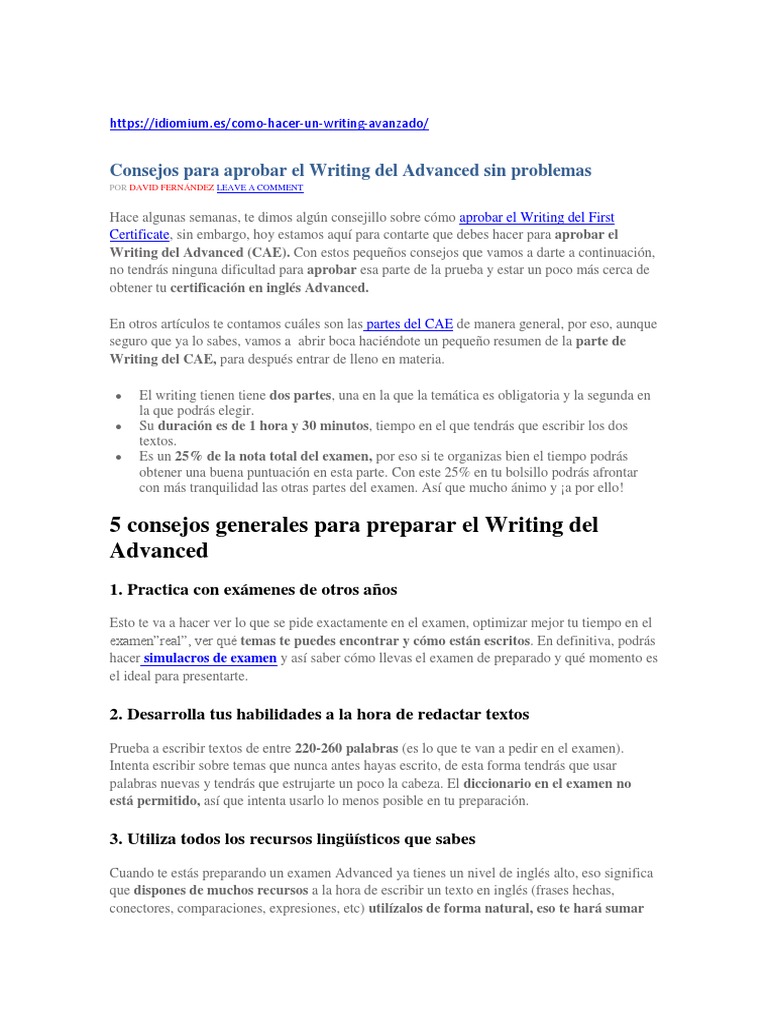 Recomendations Writing C1 Certeza Lengua Espanola