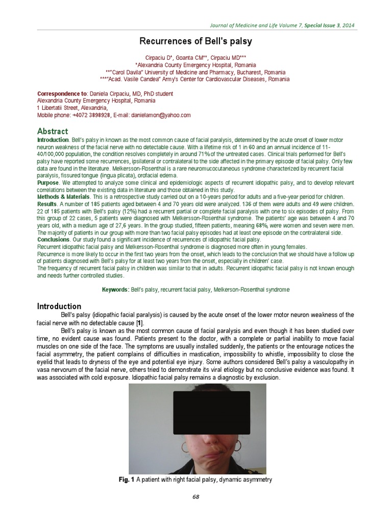 Recurrences of Bell's Palsy Study | PDF | Health Care | Medical Specialties