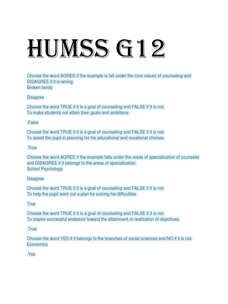 G12 HUMSS 1st Semester Counseling Notes | PDF | Social Work ...
