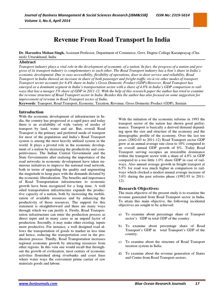 Revenue From Road Transport in India | PDF | Taxes | Transport