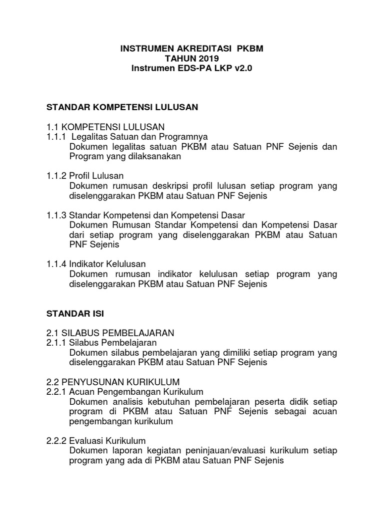Instrumen Akreditasi Pkbm 2019