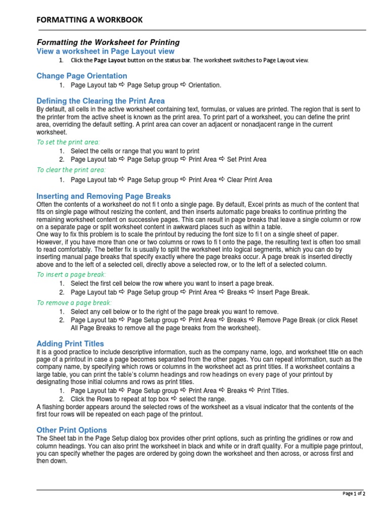 Format Worksheets for Printing | PDF | Page Layout | Worksheet