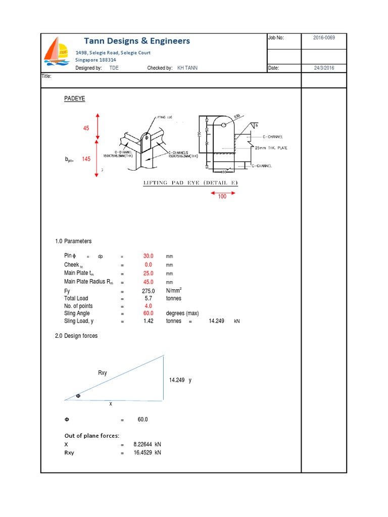 Design of a Padeye for Lifting with Analysis of Tensile, Bending ...