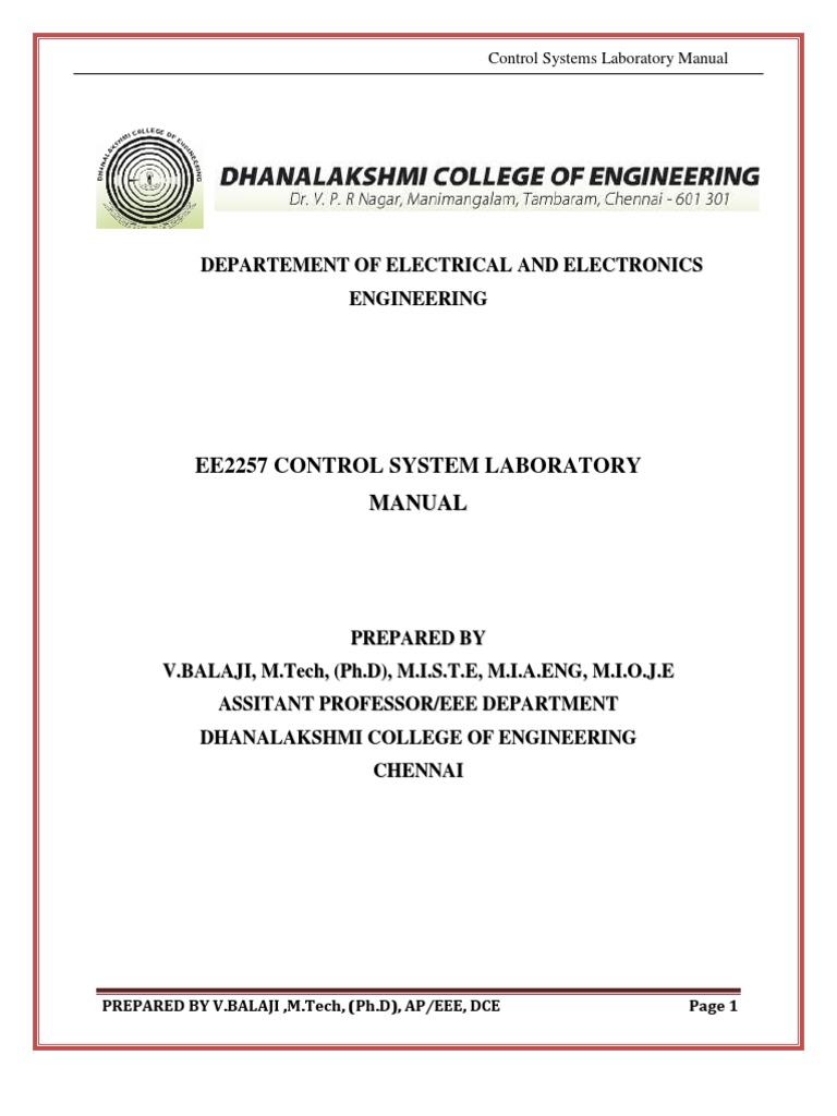 Ee2257 Control System Lab Manual | Control Theory | Bandwidth (Signal  Processing)