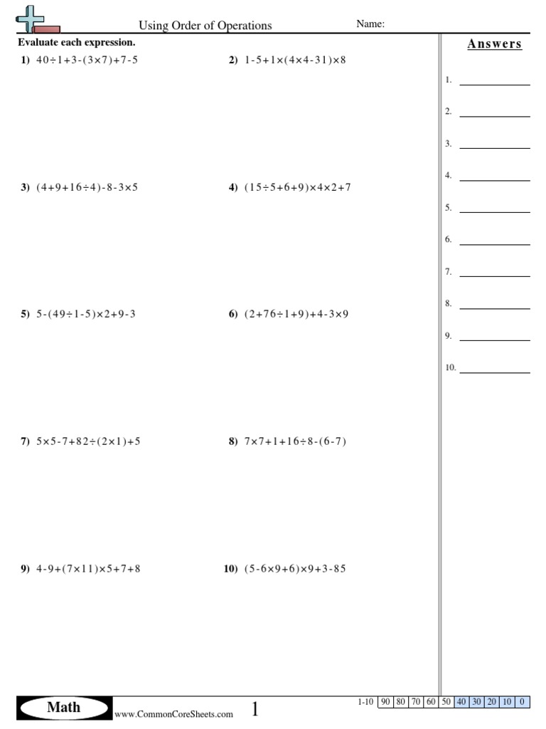 Math Expressions Evaluation Answers | PDF | Teaching Mathematics ...