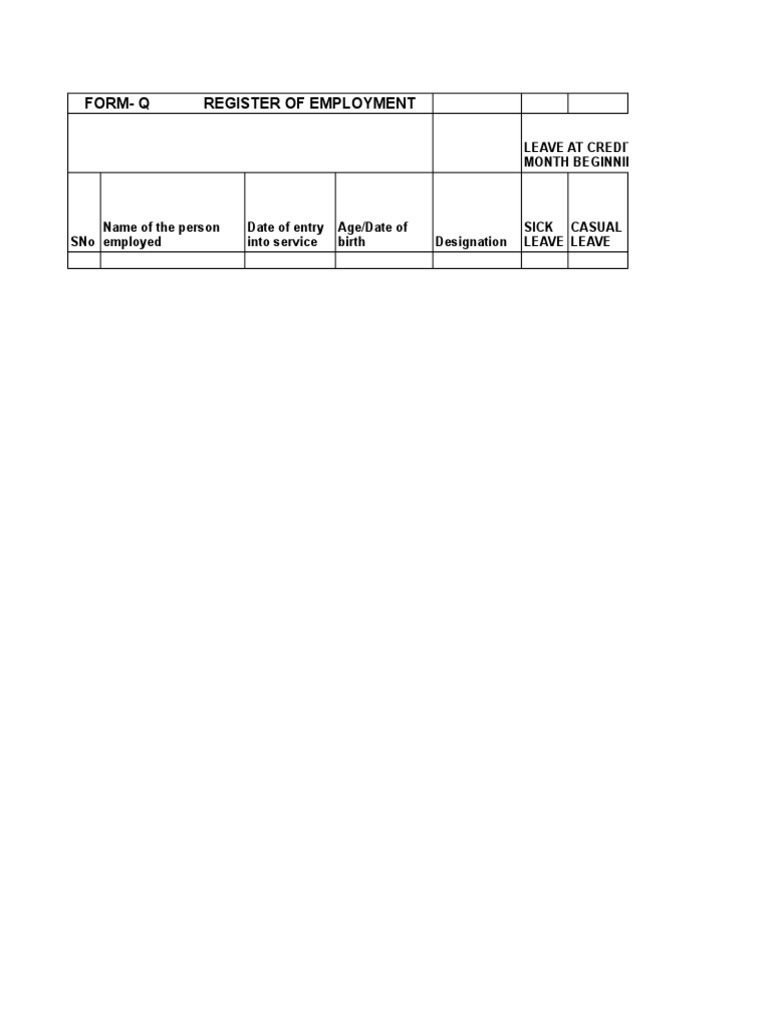 Employment Leave Register Format | PDF