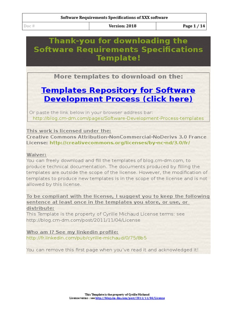 Software Requirements Specification Template | PDF | Software Testing ...