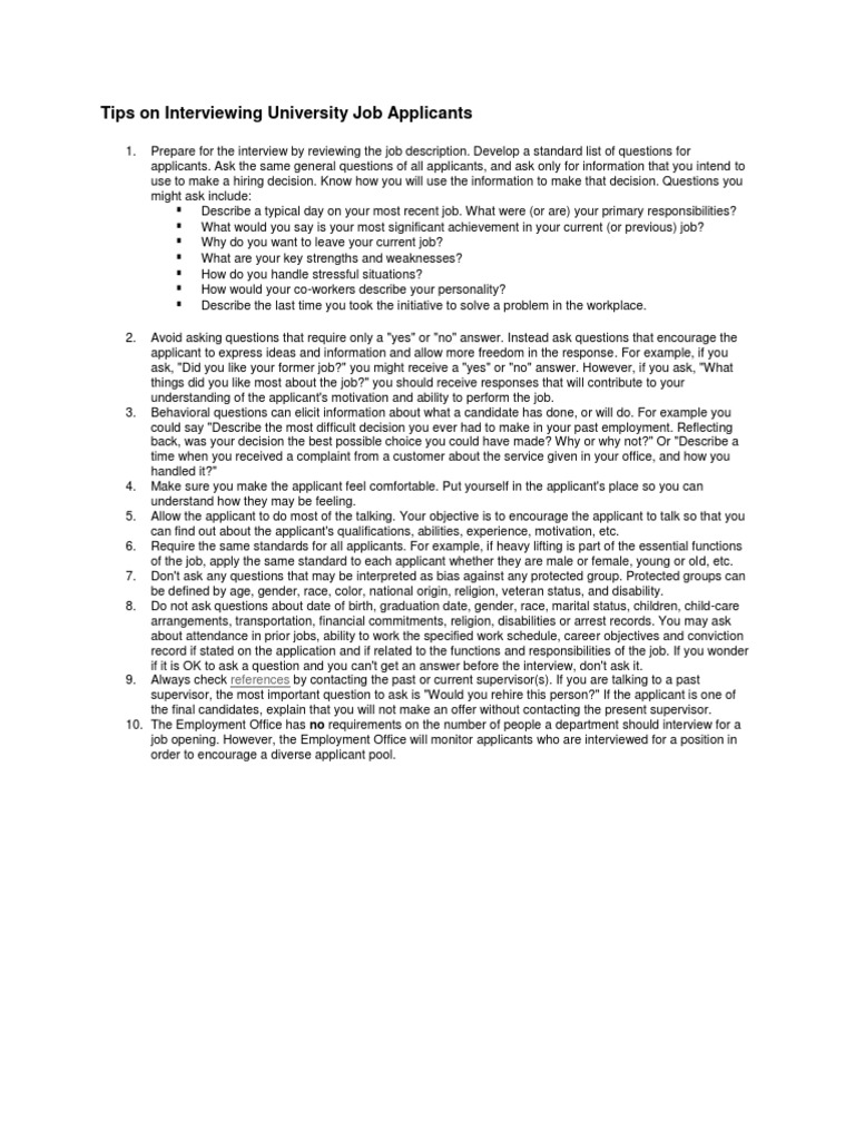 Tips On Interviewing University Job Applicants | PDF | Interview ...