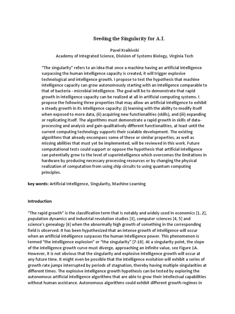 Seeding A.I. Singularity Growth | PDF | Machine Learning ...