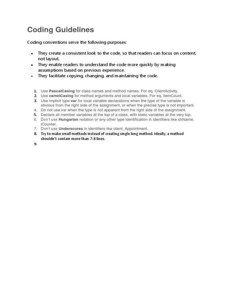 Coding Guidelines Pascalcasing Camelcasing Var PDF Variable