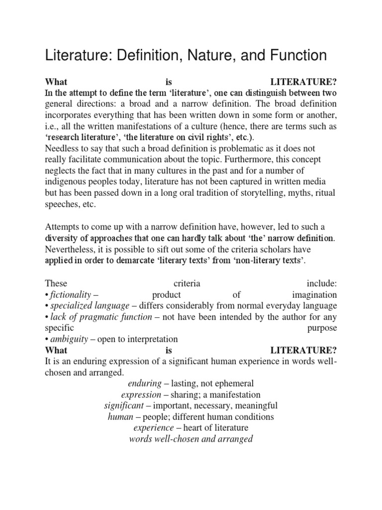 Literature: Definition, Nature, and Function | PDF | Poetry | Definition