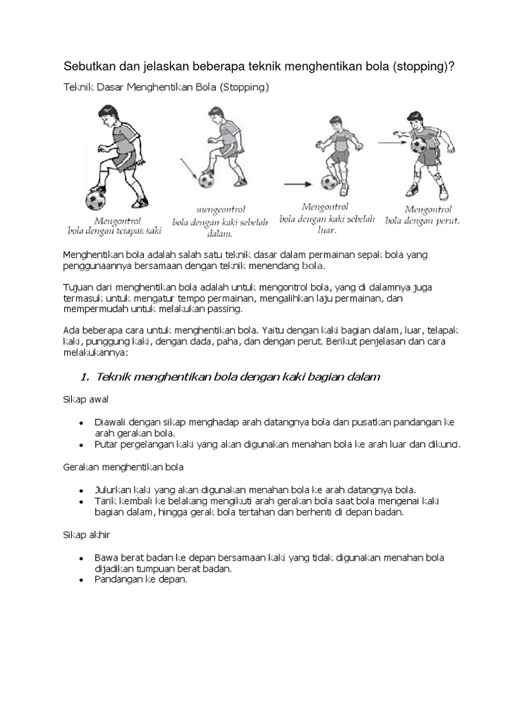 Teknik Untuk Menghentikan Bola Dalam Permainan Sepak Bola Dengan Menggunakan Belajar