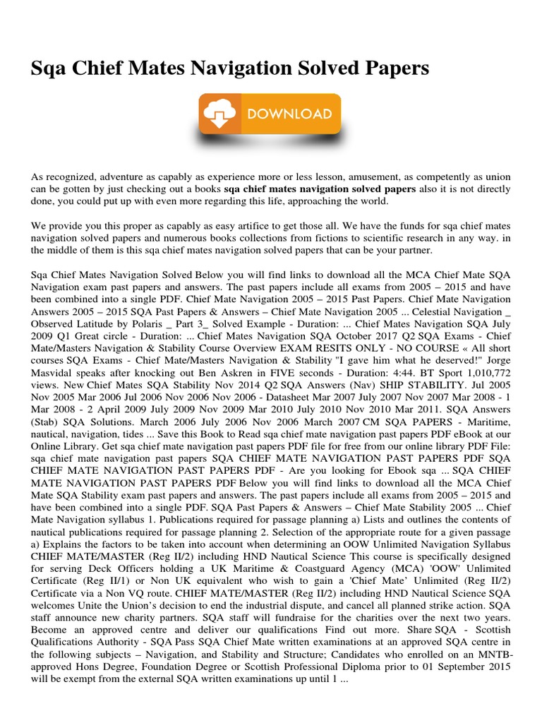 Sqa Chief Mates Navigation Solved Papers PDF | PDF | Navigation | Test (Assessment)
