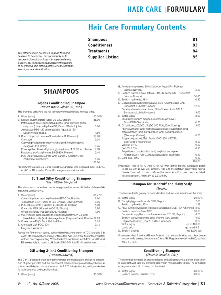 Hair Care Formulation PDF Shampoo Glycerol