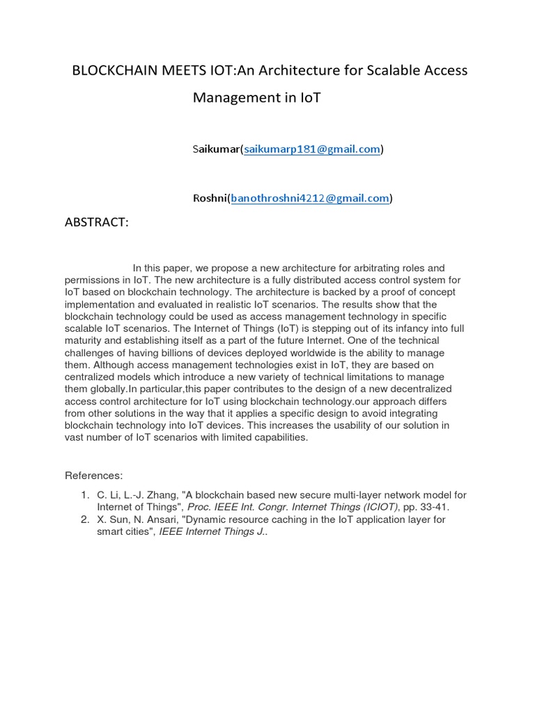 Blockchain-Based Access Control for IoT | PDF | Computers