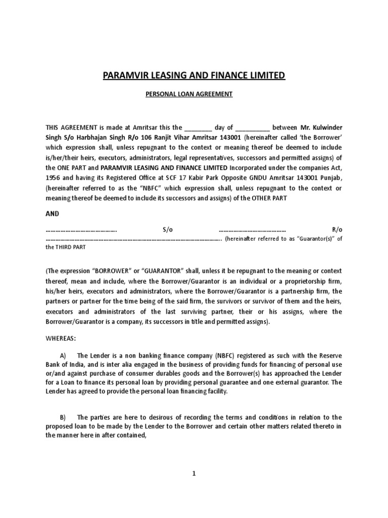 7 Personal Loan Agreement To Be Taken On Stamp Paper PDF Interest Non Bank Financial