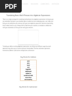 Translating Basic Math Phrases Into Algebraic Expressions - ChiliMath