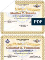 Certificate for Support of School Band