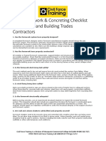 Basic Formwork & Concreting Checklist For Builders and Building Trades Contractors