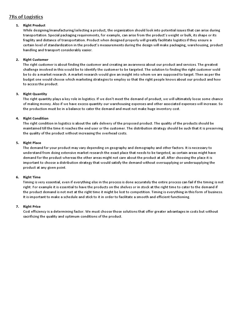 7 Rights of Logistics (For Sharing) | PDF | Logistics | Inventory