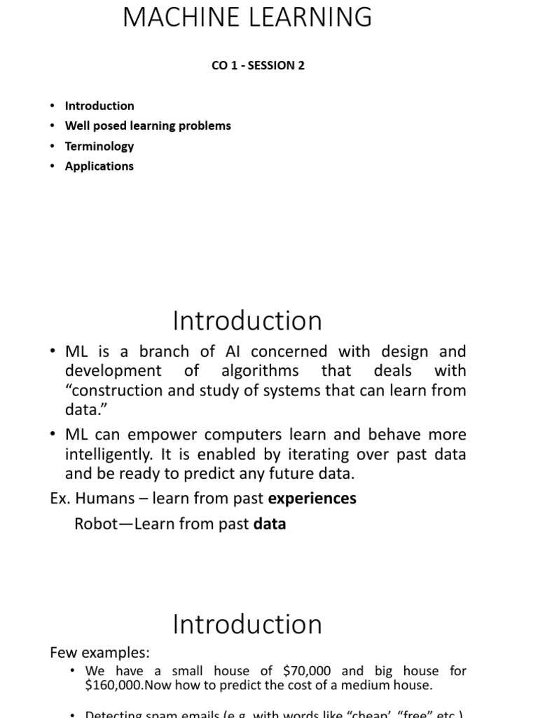 Well Posed Learning Problems and Applications of ML | PDF | Machine ...