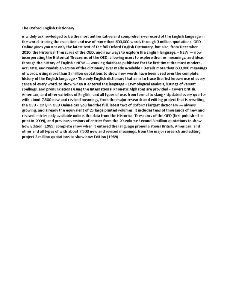Oxford English Dictionary Overview | PDF