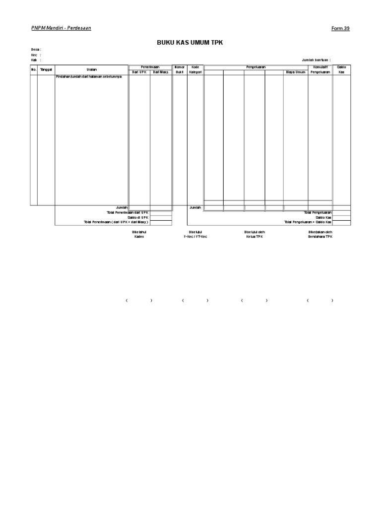 Form. 39. Buku Kas Umum TPK | PDF