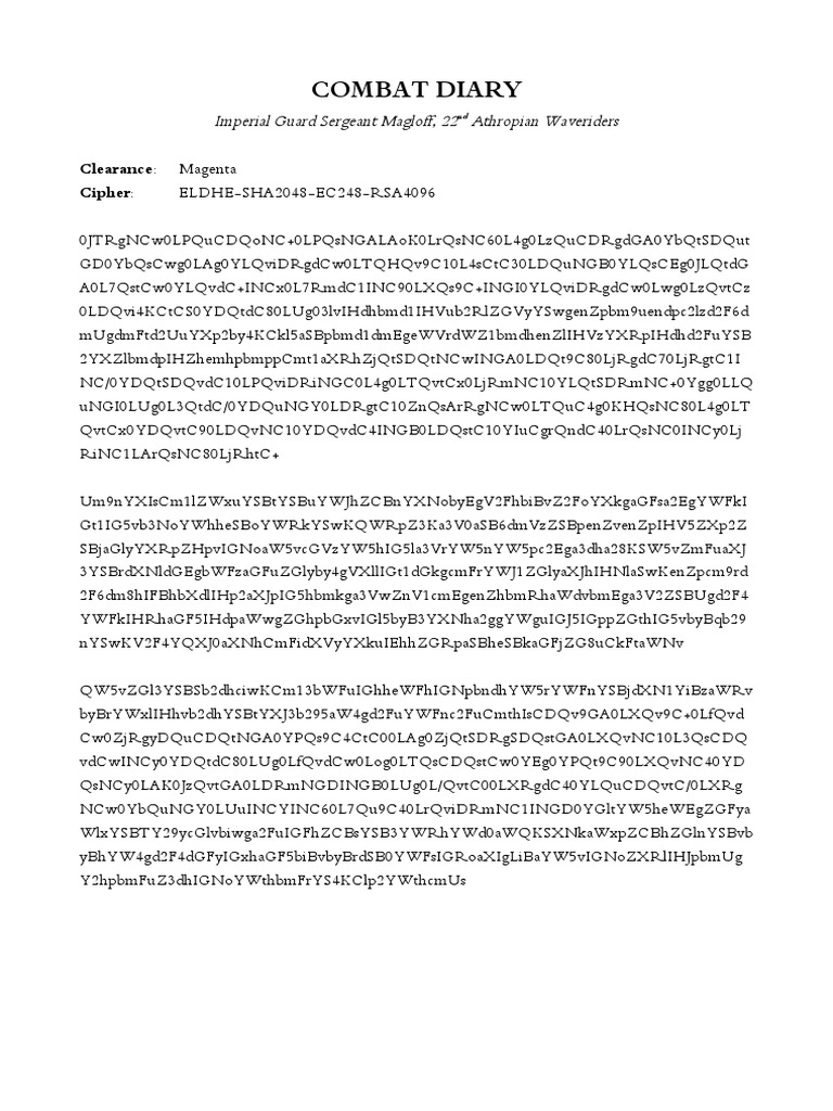 Combat Diary: Clearance: Magenta Cipher | PDF