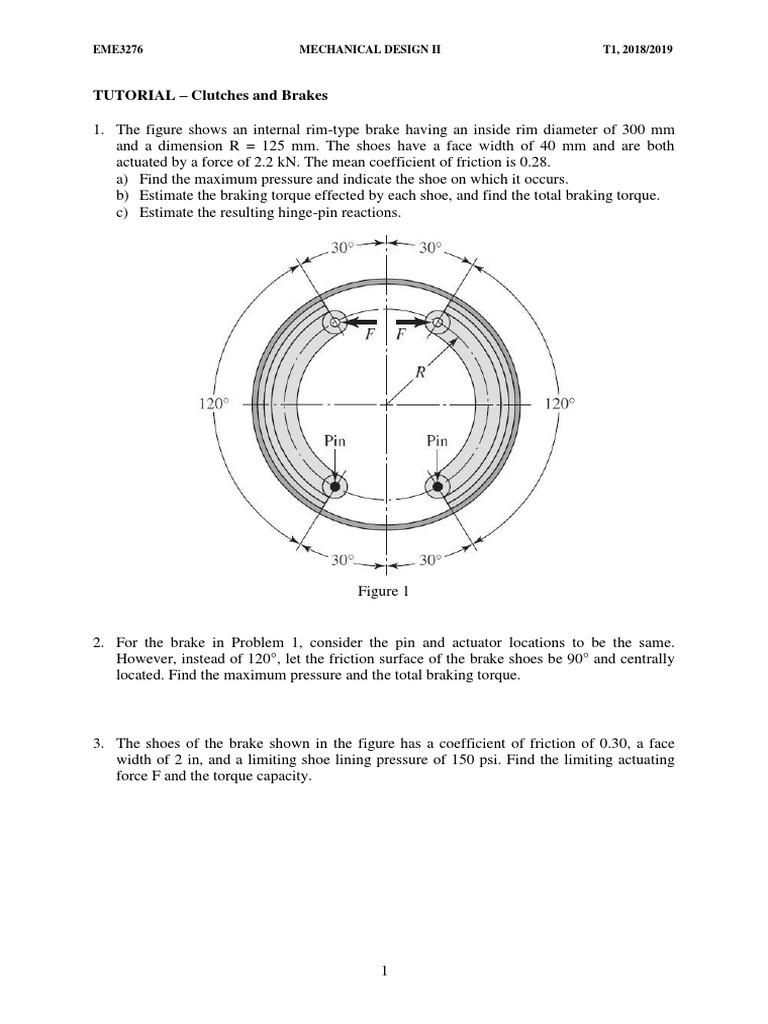 1830 Tutorial 4 Clutches and Brakes PDF Brake Clutch
