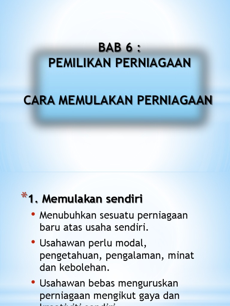 Bab 6 Cara Mula Perniagaan Pdf